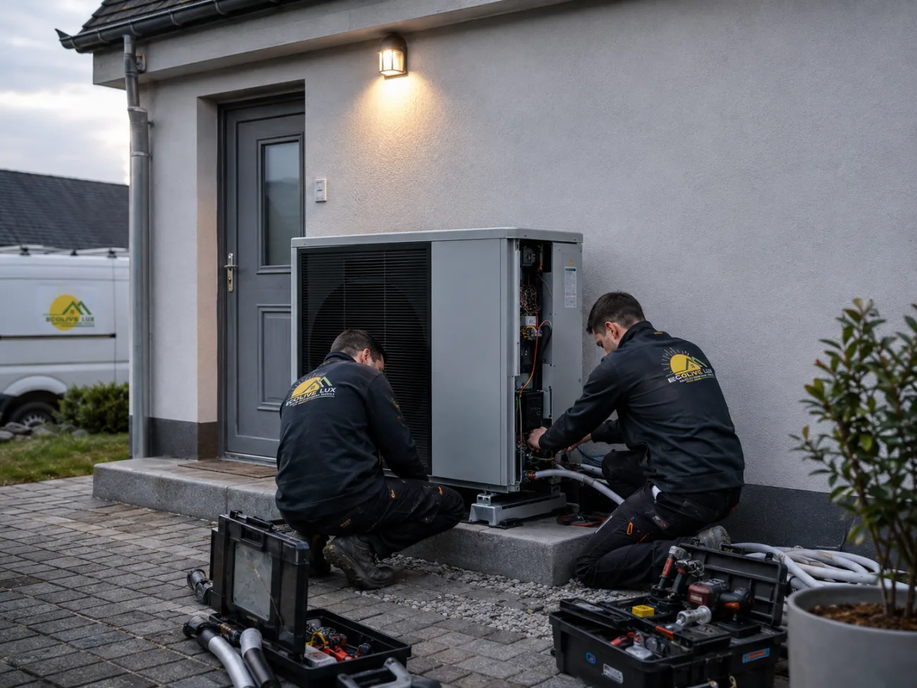 Pompe à chaleur extérieure installée par EcoLive Lux
